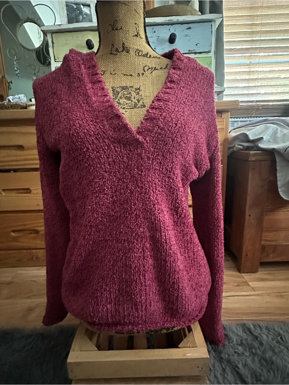 Maurices Raspberry V-Neck Cozy Knit Pullover